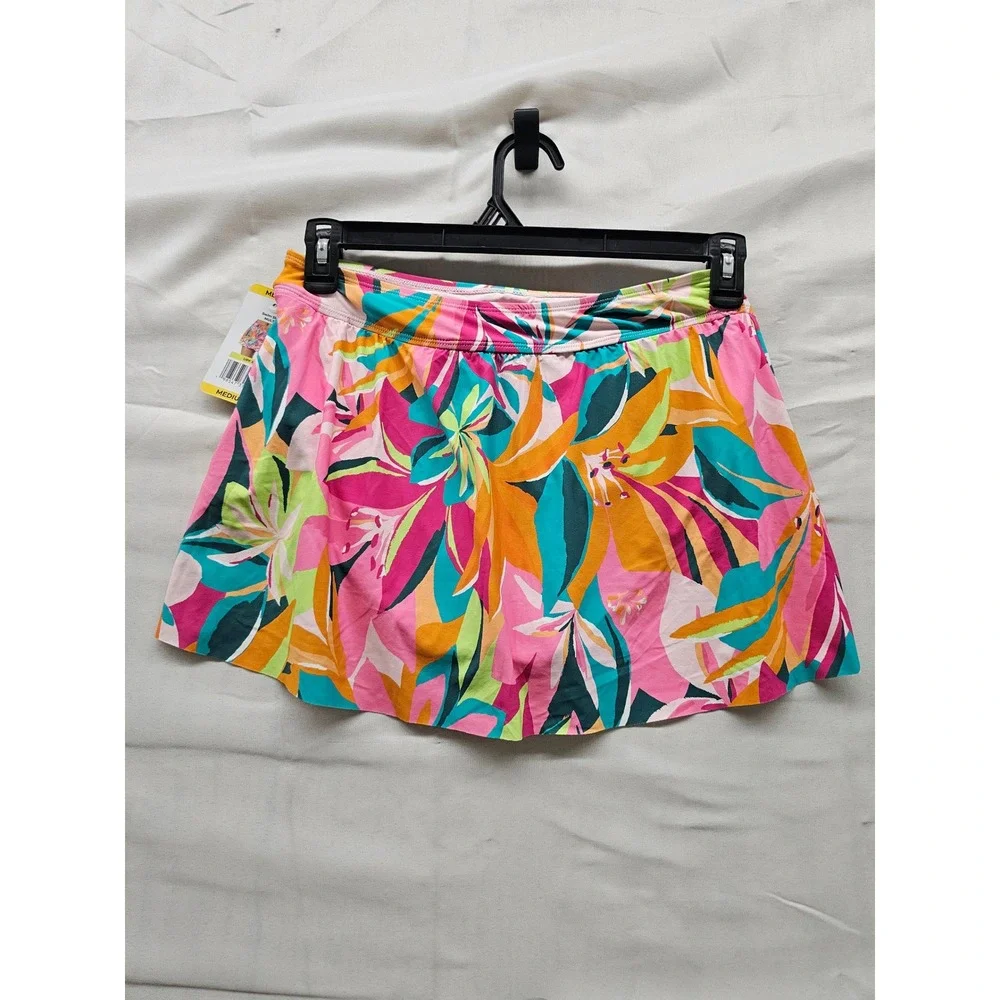Anne Cole Womens Floral Swim Skirt Pink Nylon Blend Tropical Casual Size Medium